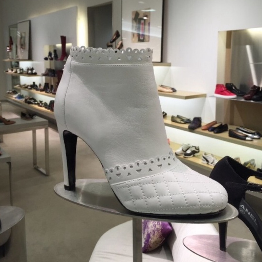Winter white Chanel Quilted booties